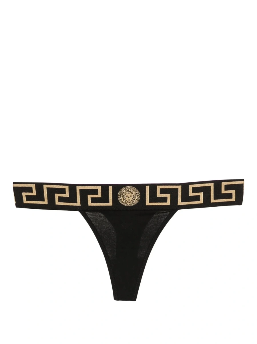 Lenjerie intima Versace 'Greca' neagra din bumbac - Img 6