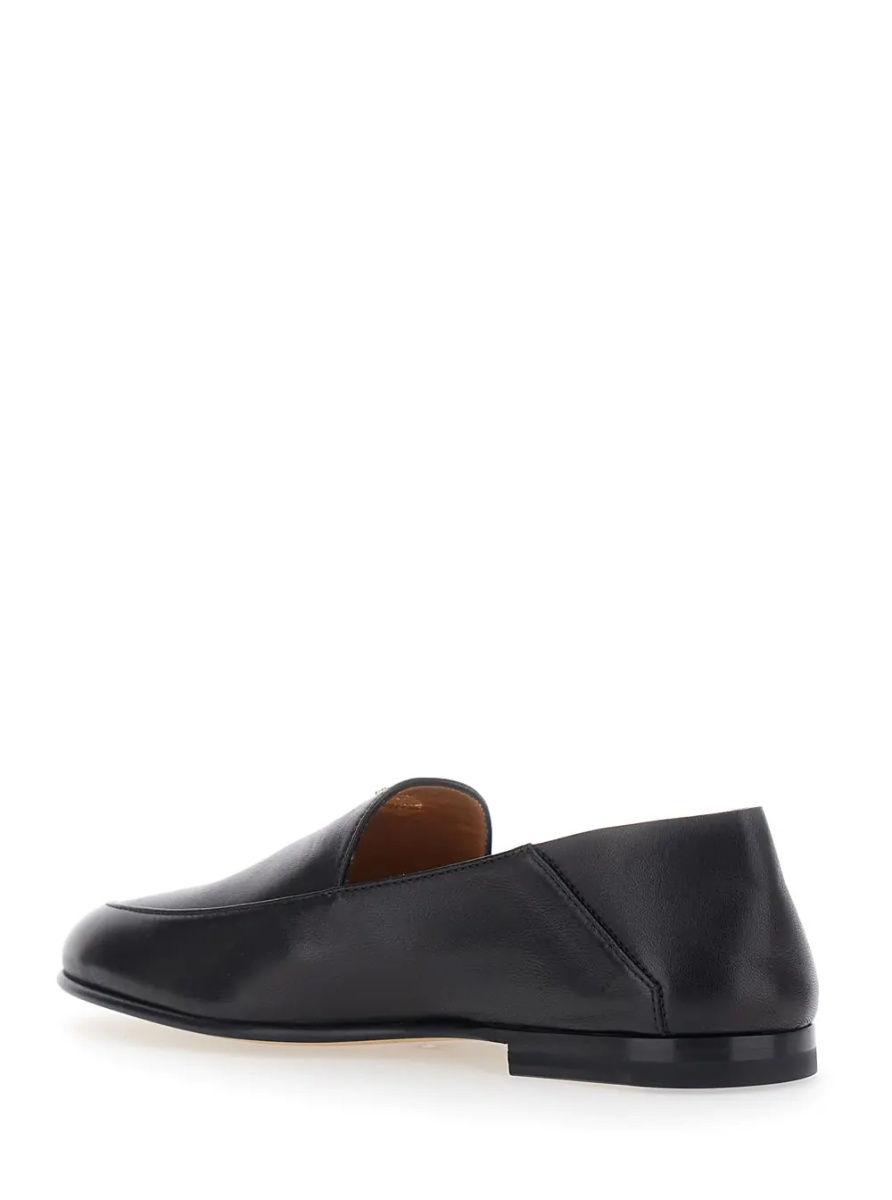 Mocasini Black Loafers with logo lettering plate on the front in smooth leather for women - Img 3