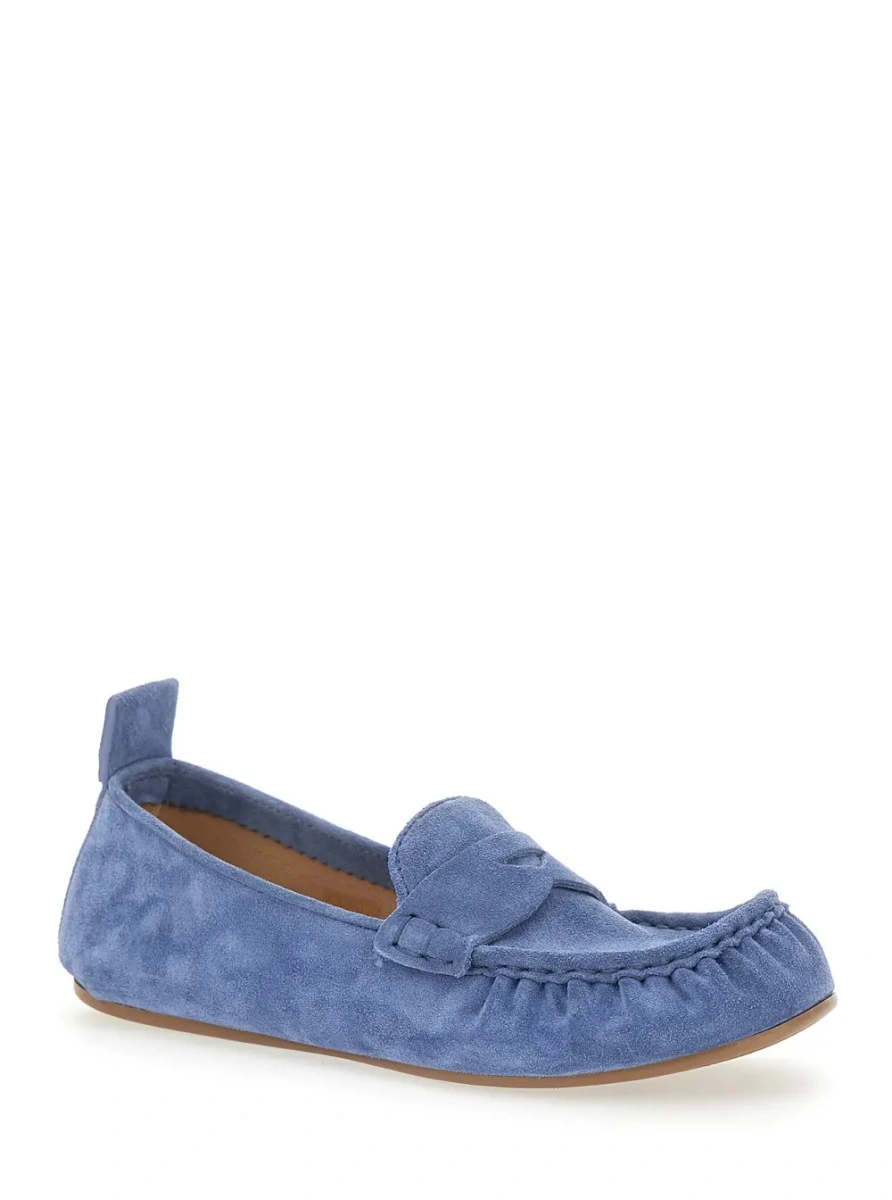 Mocasini Blue Loafers with Almond Toe and Pull-Tab at the Heel in Suede Woman - Img 2