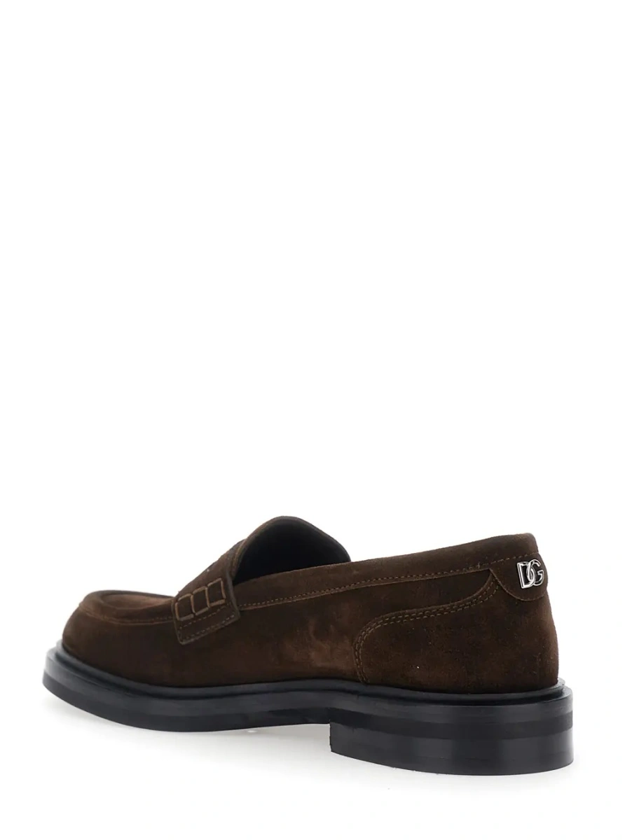 Mocasini Brown Loafers with logo plate on the back in suede for women - Img 3
