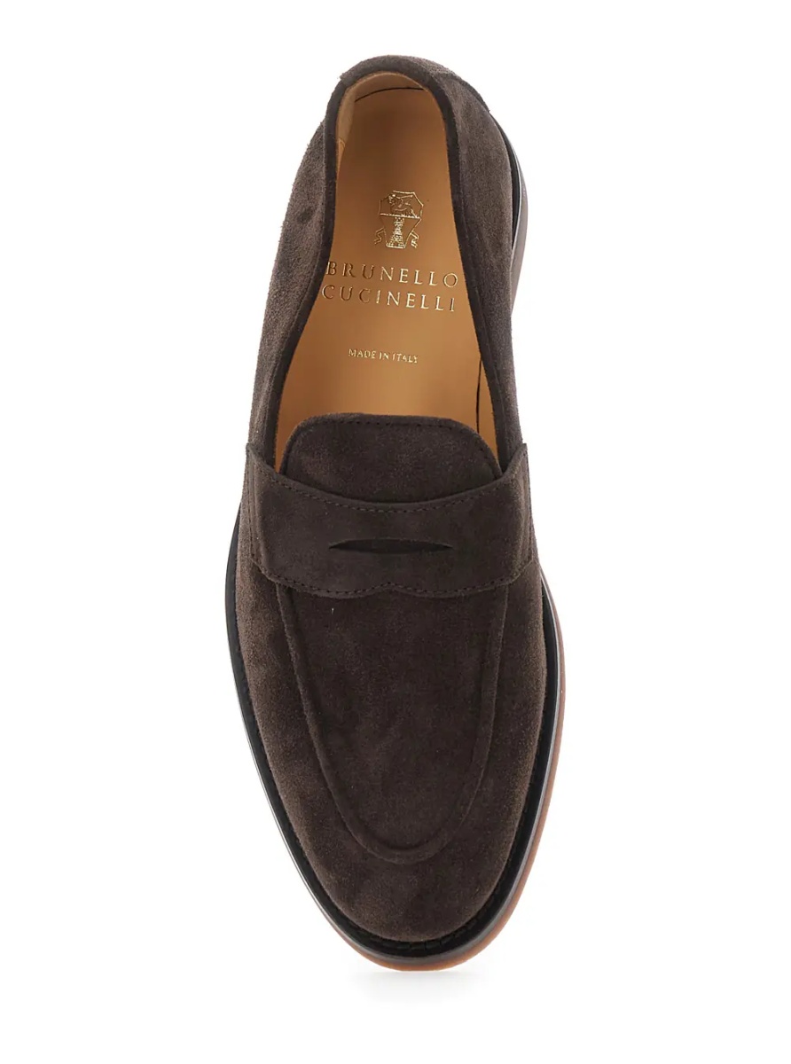 Mocasini Brown loafers with tone-on-tone stitching in suede for men - Img 4