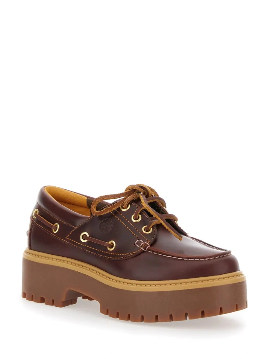 Mocasini Loafers with Engraved Logo and Platform in Brown Leather for Women - Img 2