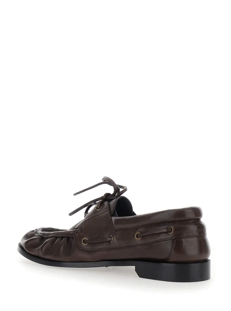 Mocasini Saint Laurent maro din piele 'Le Loafer Bateau' - Img 3