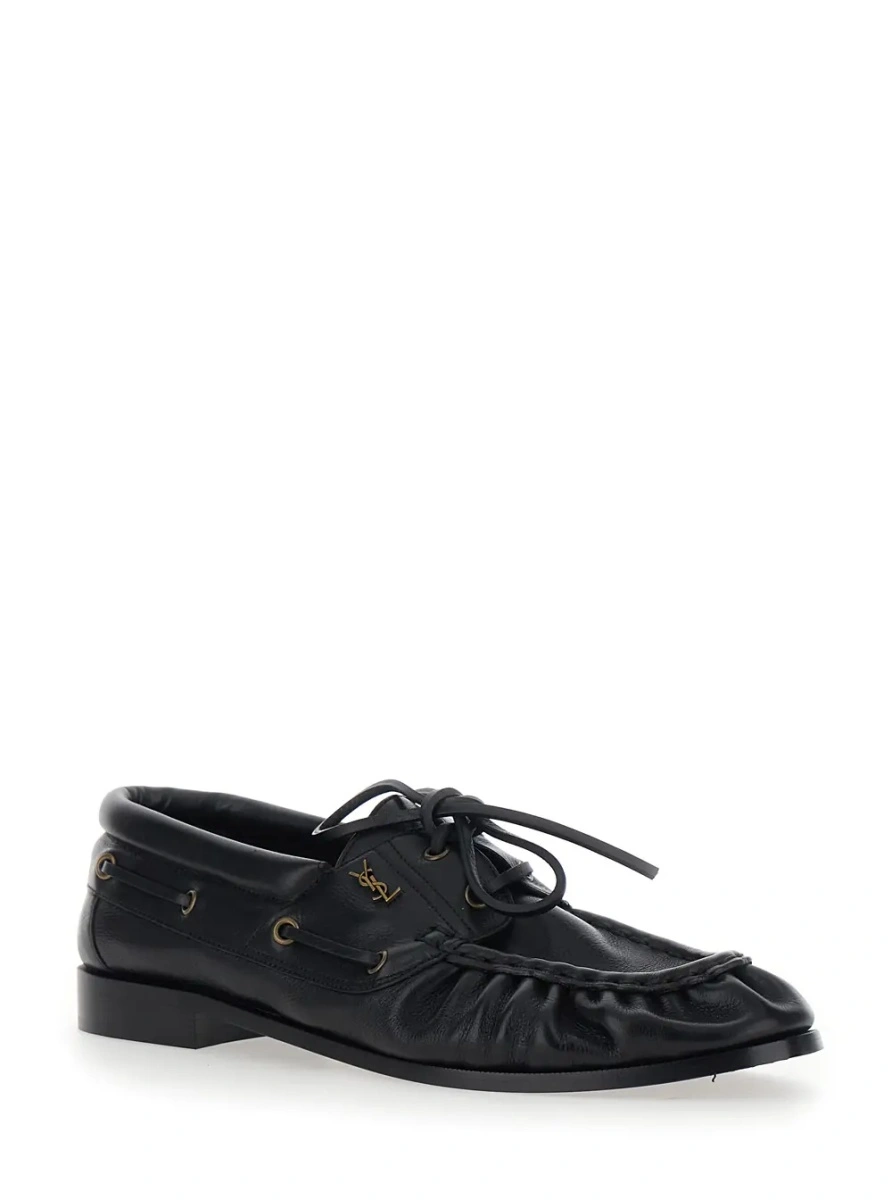 Mocasini Saint Laurent negri din piele 'Le Loafer Bateau' - Img 2