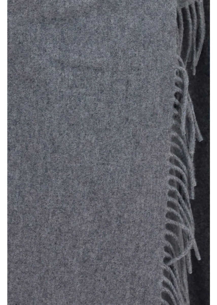 Paltoane High-neck wool Cape with concealed closure and fringes - Img 3