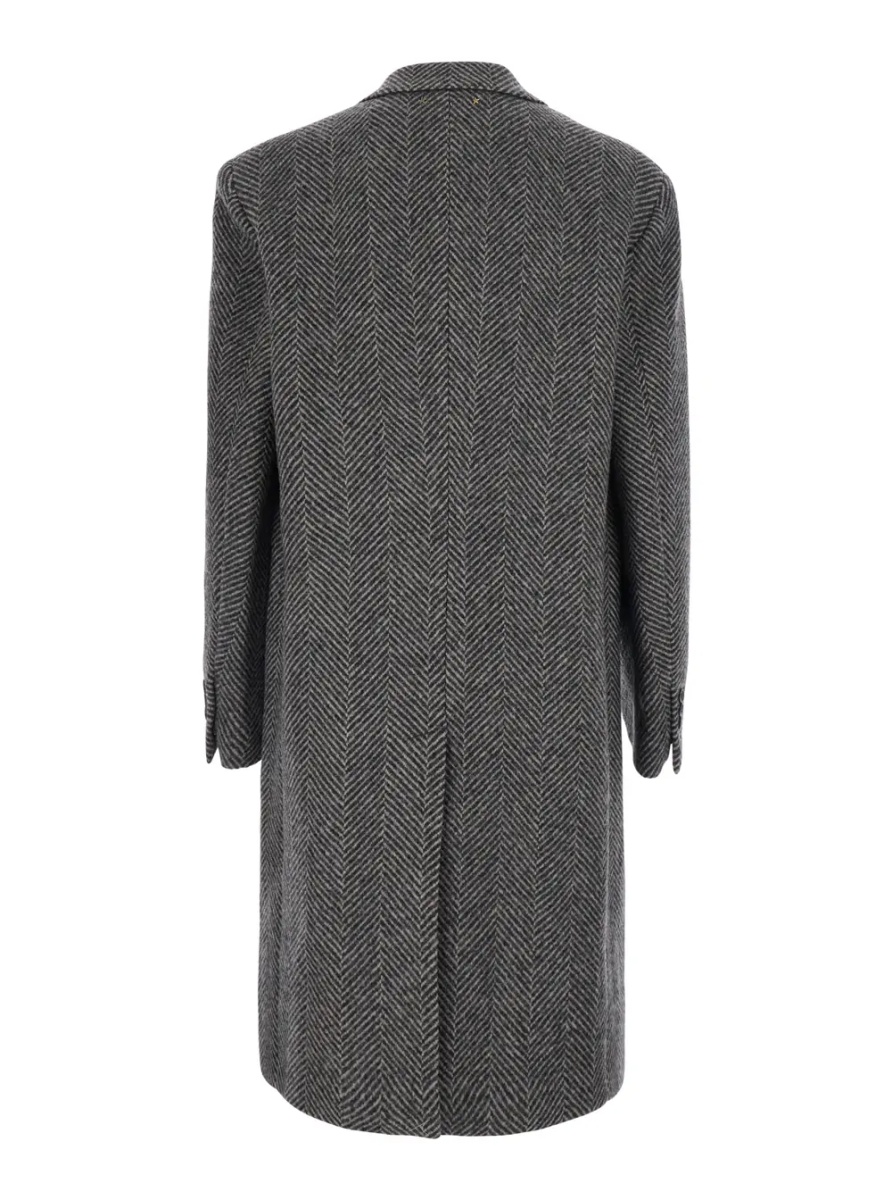 Paltoane 'Resca' Grey Single-breasted Coat with Peak revers and Houndstooth Motif in wool for men - Img 2