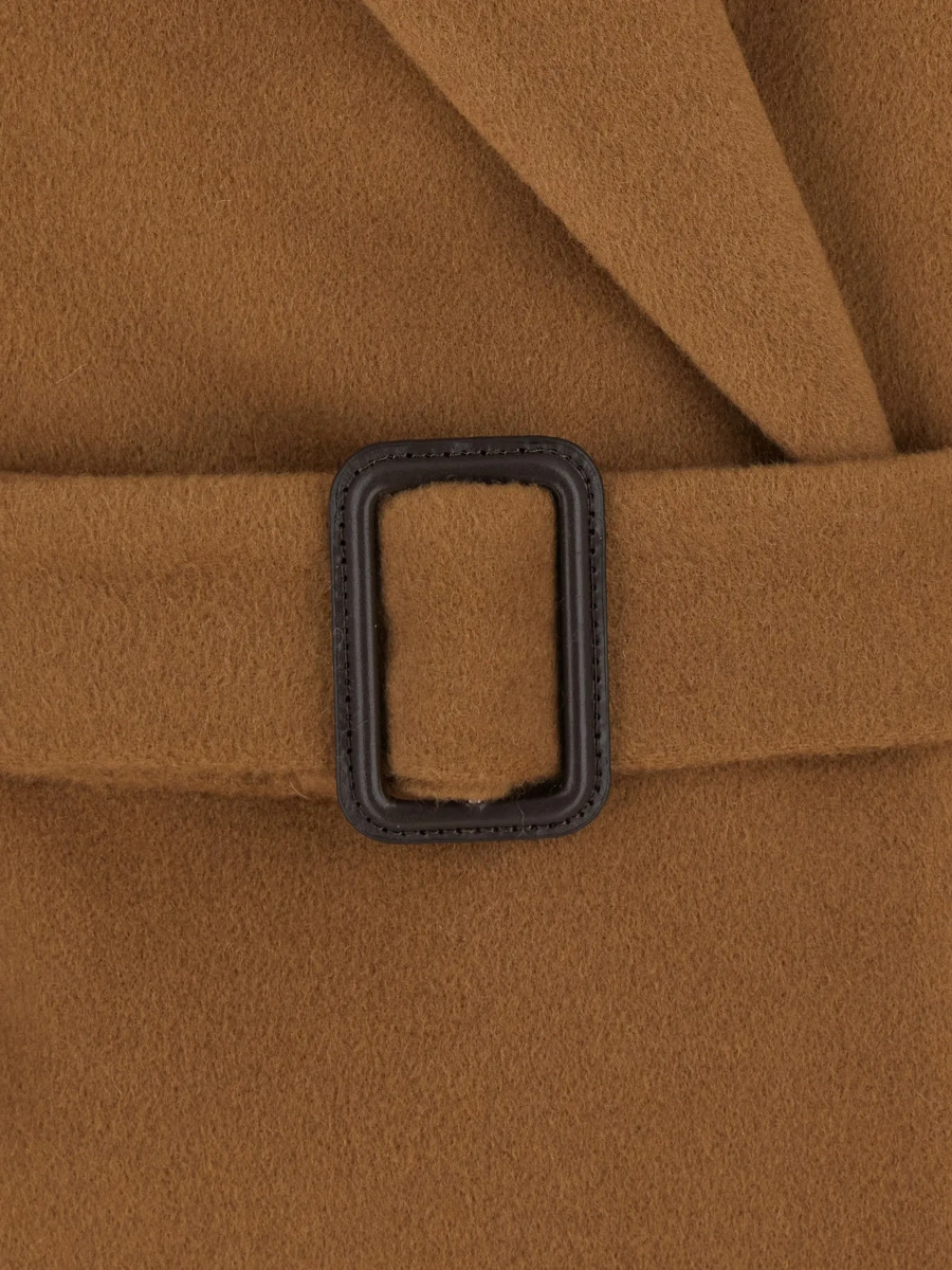 Palton Beige Double-breasted coat with Peak revers and front belt in wool and cashmere for women - Img 5