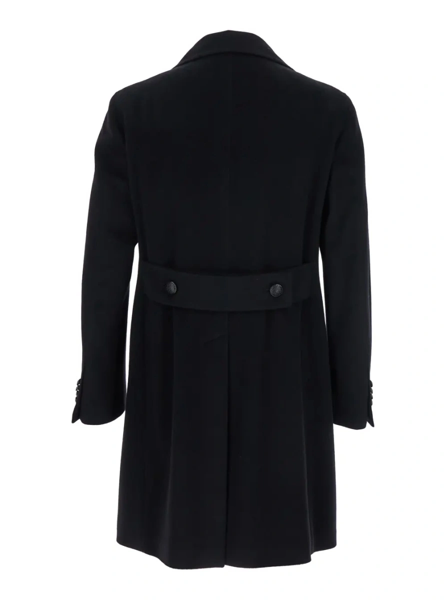 Palton Black Coat with Notched Revers and Button Closure in Wool for Men - Img 2