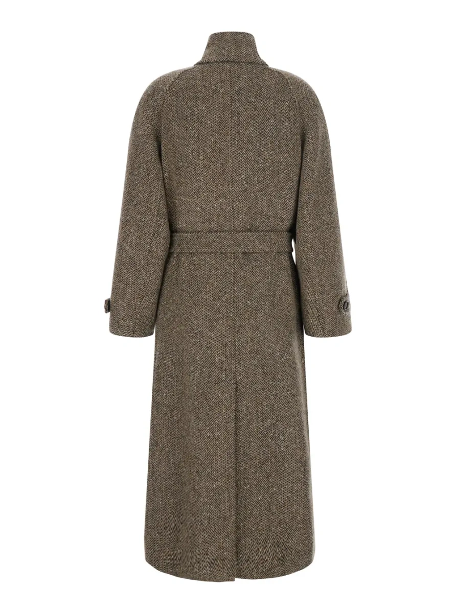 Palton Brown high-neck coat with button and waist belt in virgin wool for women - Img 2