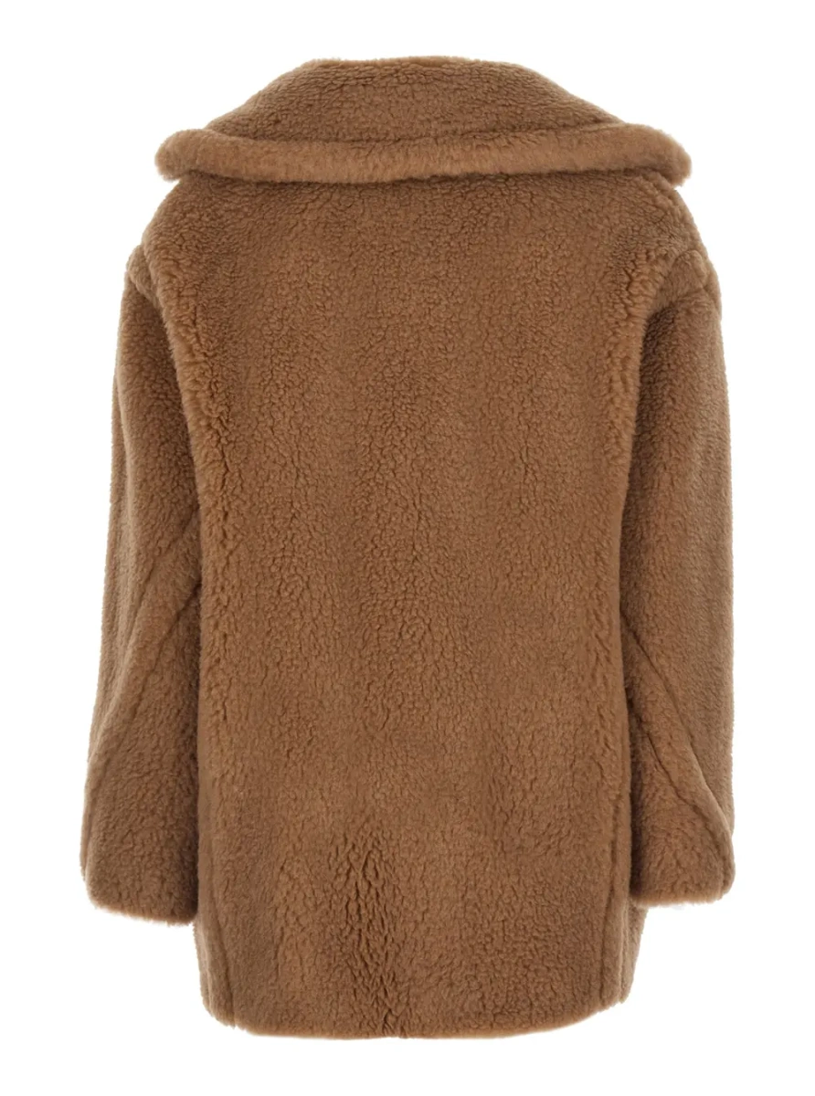 Palton Coat DRAMMA with notched revers and button closure, in wool, beige, women - Img 2