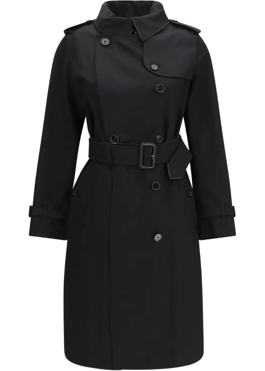Palton Long gabardine Trench Coat with Check collar - Img 7