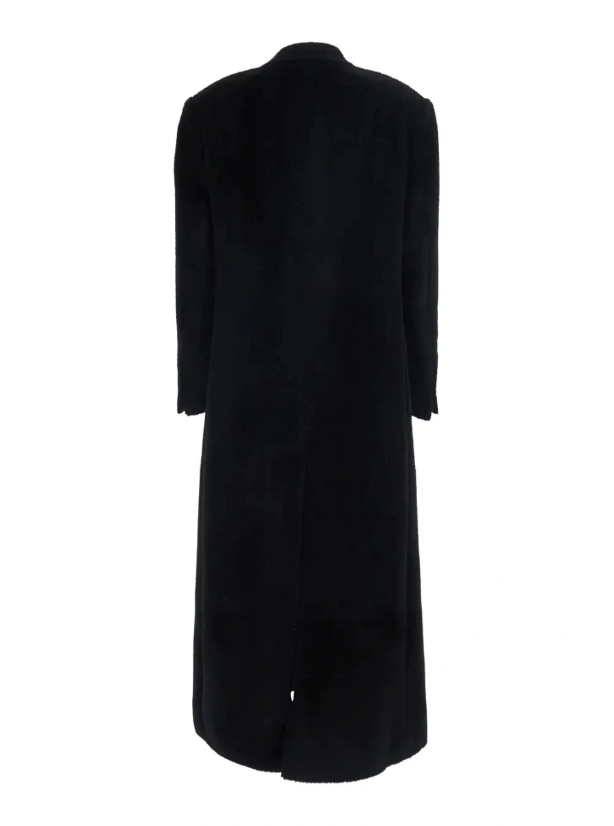 Palton Oversized alpaca wool coat with collar and long sleeves black women - Img 2