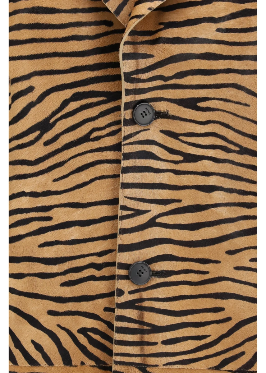 Palton Tiger print pony effect Leather Coat - Img 3