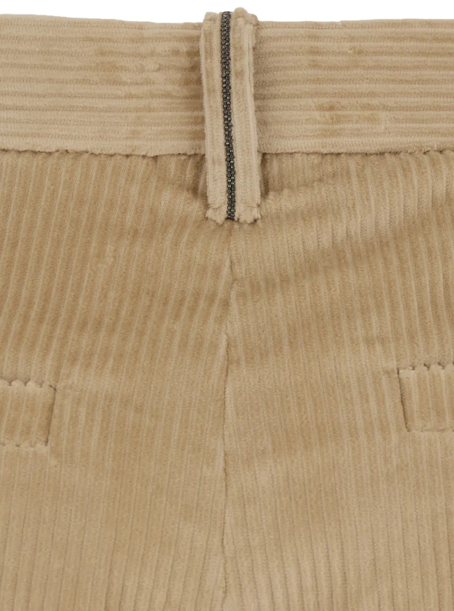 Pantaloni Beige High-waisted Pants with Monile on the Belt Loop and Wide Leg in Corduroy for Women - Img 4