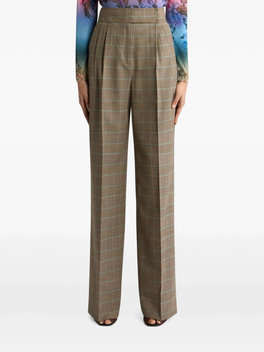 Pantaloni Beige Pants with front closure and all-over Prince of Wales motif in wool blend for women - Img 5