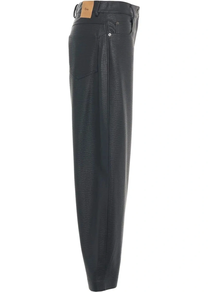 Pantaloni casual 8PM negri din piele ecologica - Img 3