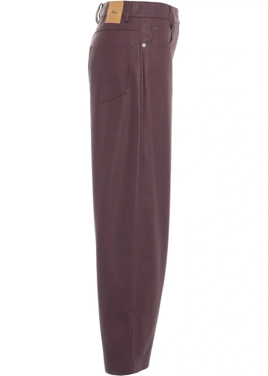 Pantaloni casual 8PM rosii din piele ecologica - Img 3