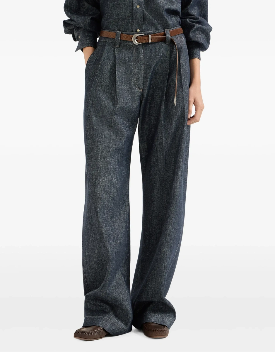 Pantaloni casual Brunello Cucinelli albastri din denim - Img 6