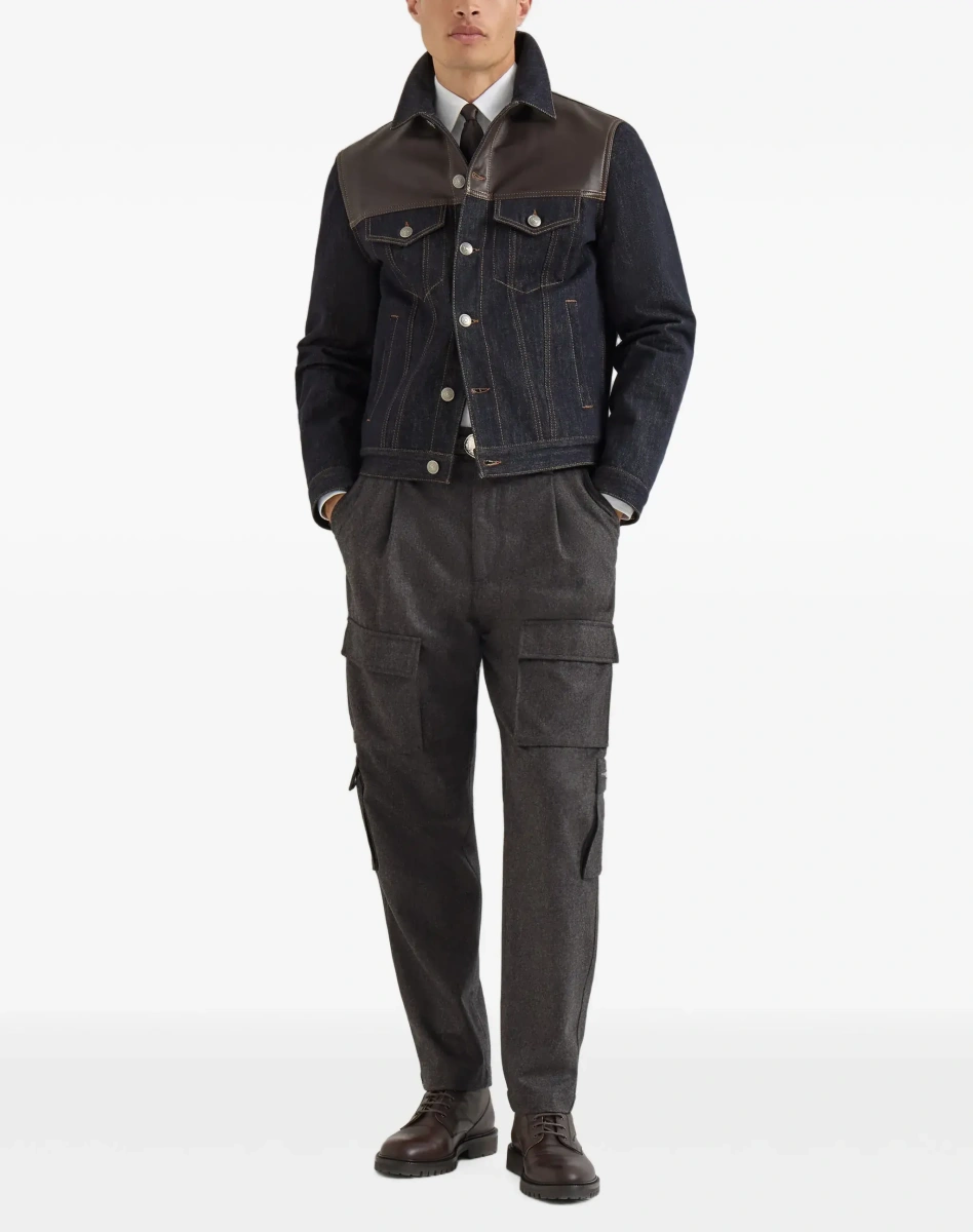 Pantaloni casual Brunello Cucinelli maro din lana - Img 4