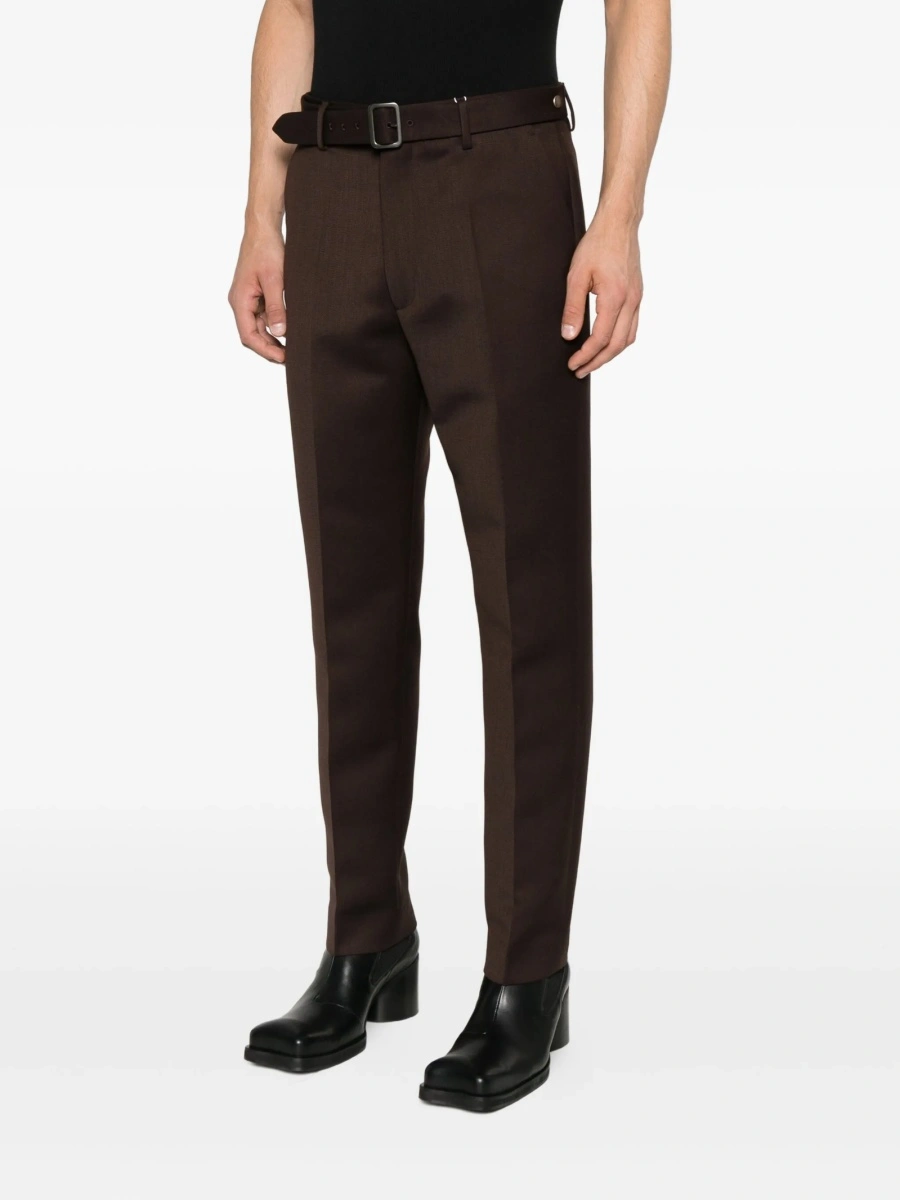 Pantaloni drepti MM6 Maison Margiela maro din lana si polyester - Img 3