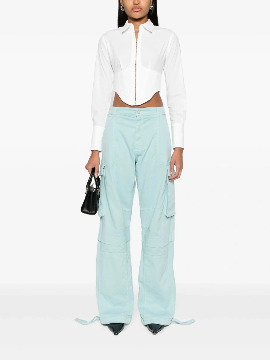 Pantaloni drepti MOSCHINO JEANS albastri din bumbac si elastan - Img 2