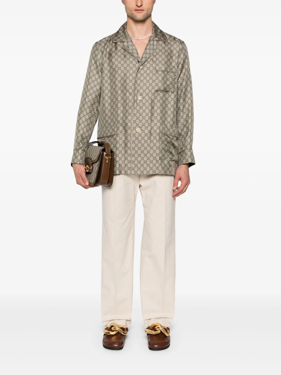 Pantaloni eleganti Gucci Horsebit neutri din polyester si bumbac - Img 2