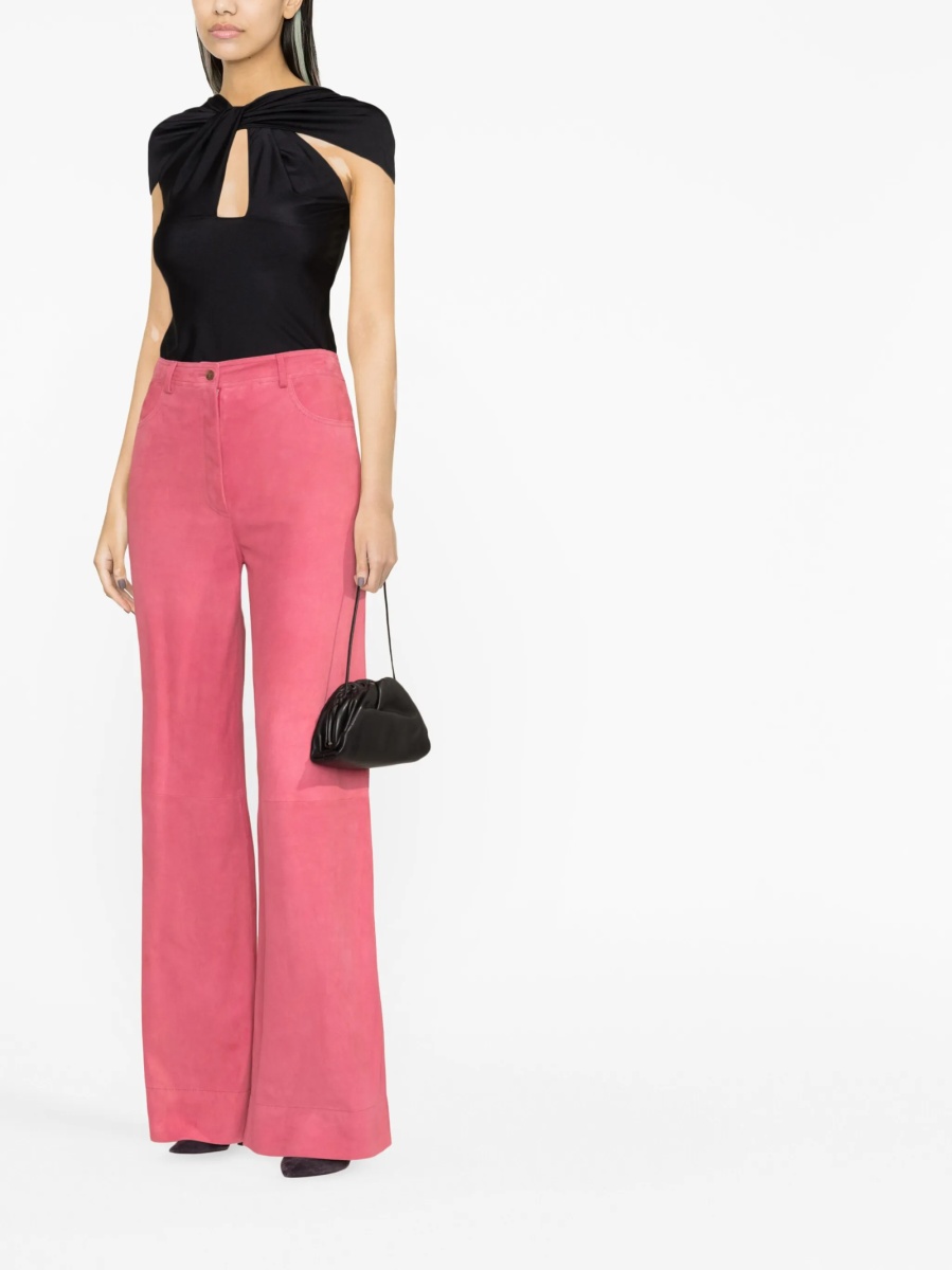 Pantaloni evazati Alberta Ferretti roz din piele - Img 2
