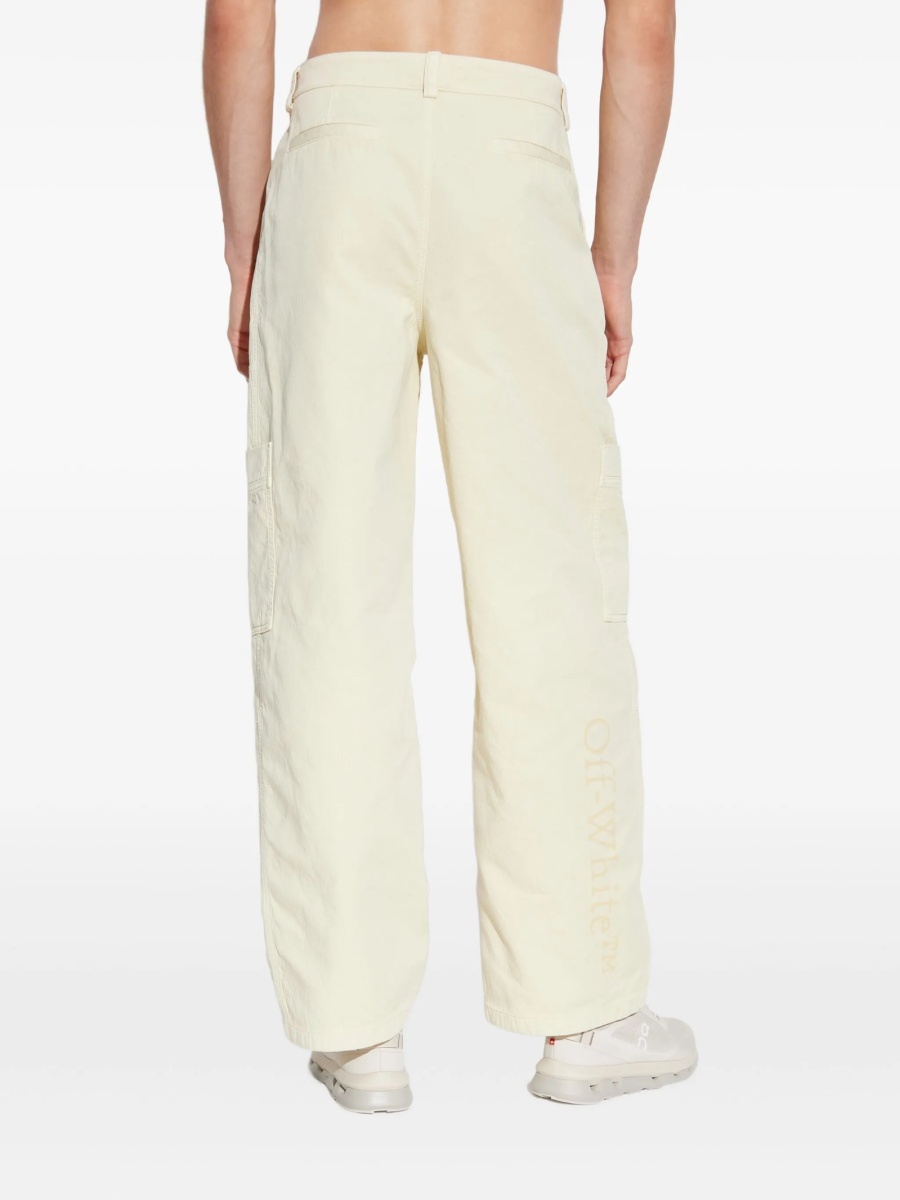Pantaloni evazati Off-White neutri din bumbac - Img 4