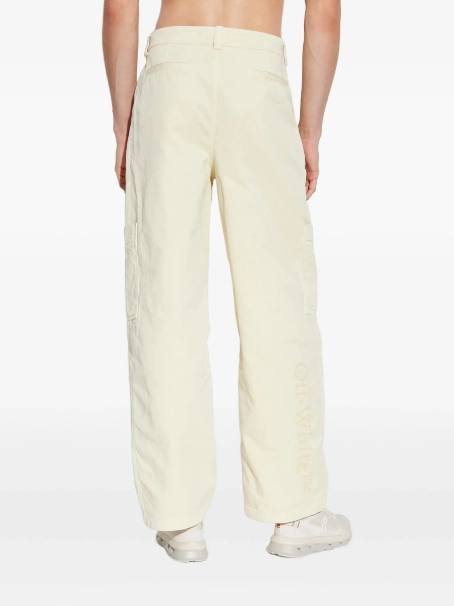 Pantaloni evazati Off-White neutri din bumbac - Img 4