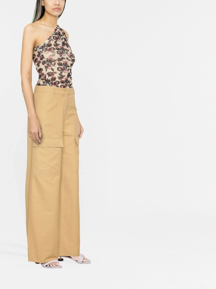 Pantaloni evazati Stella McCartney neutri din in si bumbac - Img 4