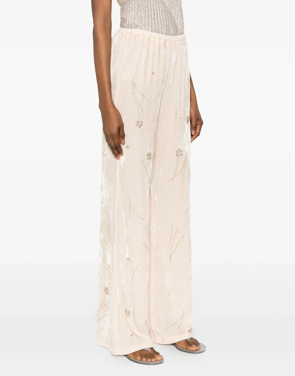 Pantaloni Fleurs d’Orient embroidered crushed velvet Pants - Img 5
