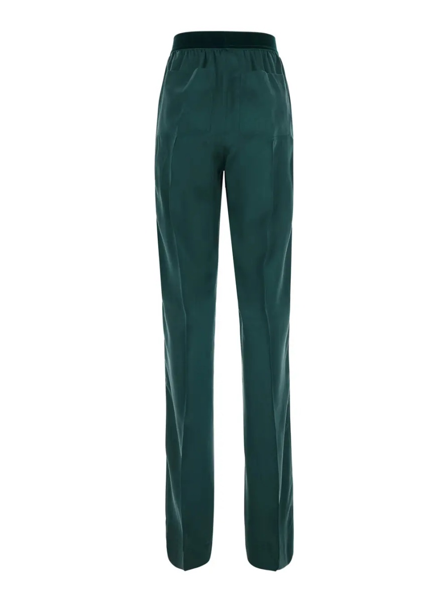 Pantaloni Green Pants with Elasticated Waist with Logo Lettering in Silk for Women - Img 2