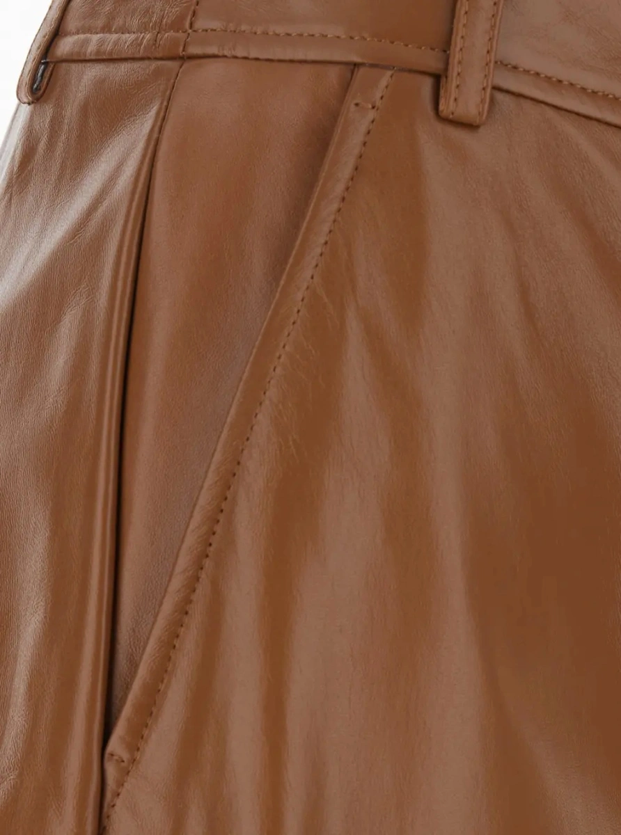 Pantaloni MaxMara Studio bej din piele - Img 3