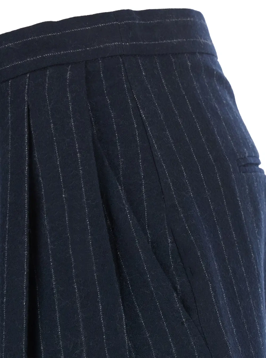 Pantaloni Men's blue washed pinstriped twill trousers in virgin wool - Img 3