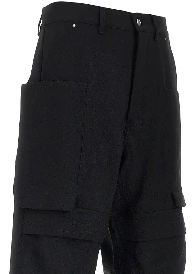 Pantaloni Rick Owens negri din lana si canvas - Img 2