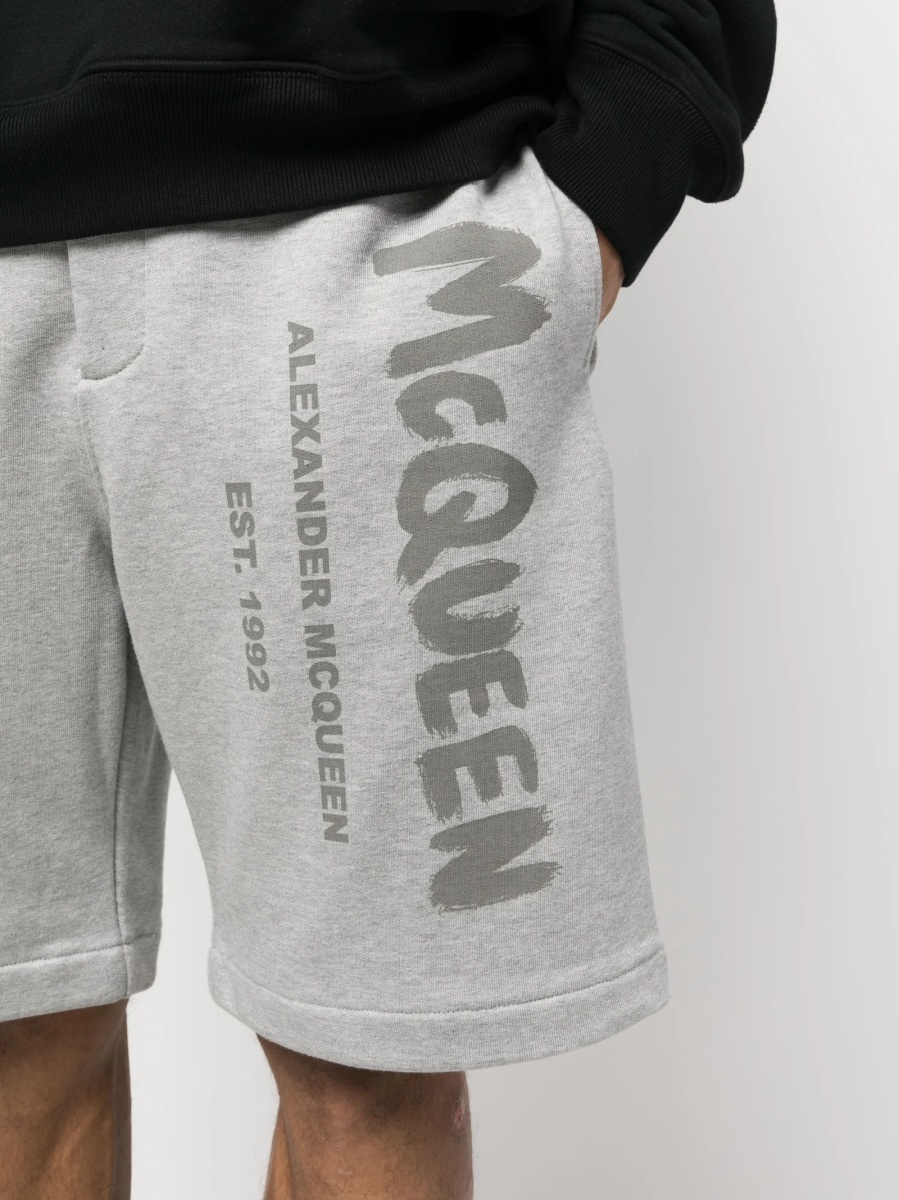 Pantaloni scurti Alexander McQueen gri din bumbac - Img 5