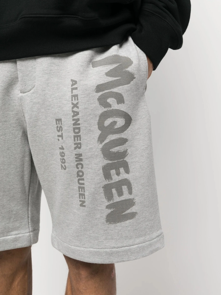 Pantaloni scurti Alexander McQueen gri din bumbac - Img 5