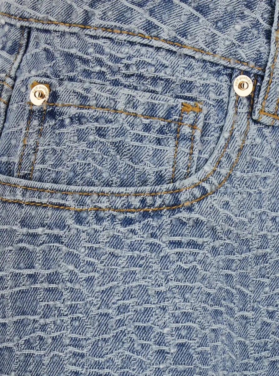 Pantaloni scurti Self-Portrait albastri din denim si bumbac - Img 3