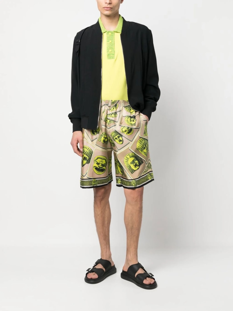 Pantaloni scurti Versace verzi din matase - Img 2