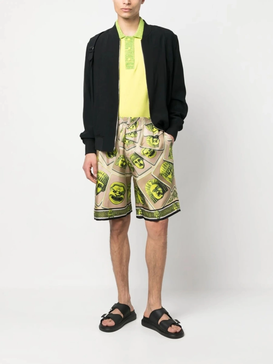 Pantaloni scurti Versace verzi din matase - Img 2