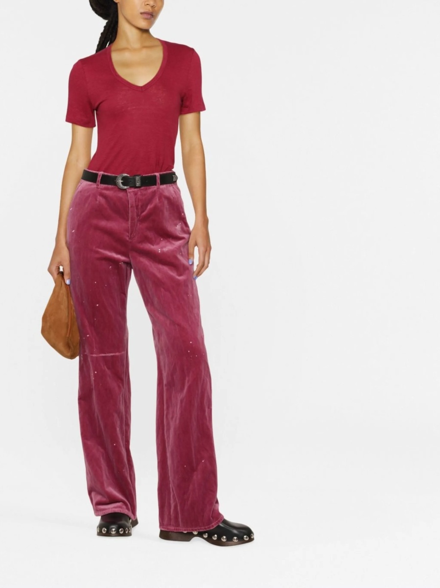Pantaloni talie inalta DSQUARED2 roz din fibre metalice si bumbac - Img 2