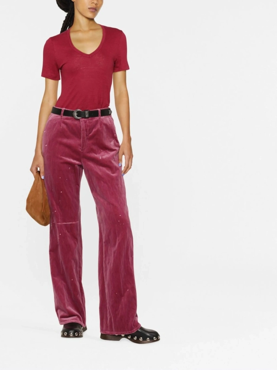Pantaloni talie inalta DSQUARED2 roz din fibre metalice si bumbac - Img 2
