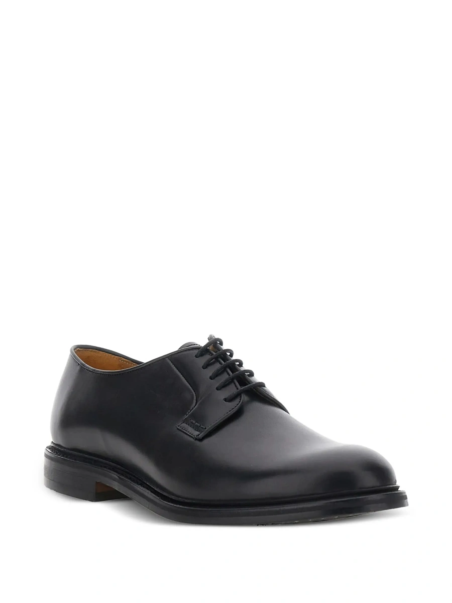 Pantofi Black lace-up shoe with rounded toe and front laces in leather for men - Img 5