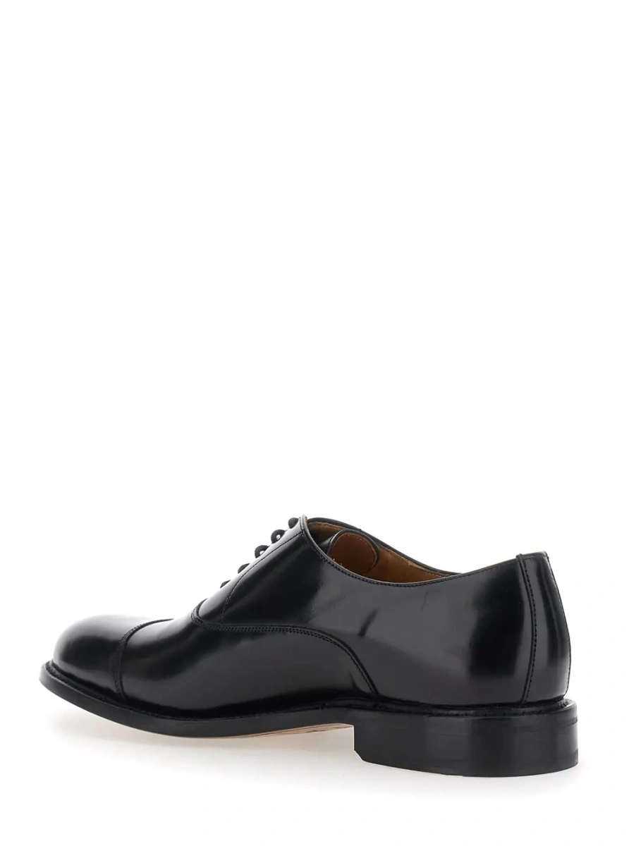 Pantofi Black lace-up shoes with rounded toe and low heel in leather for men - Img 3