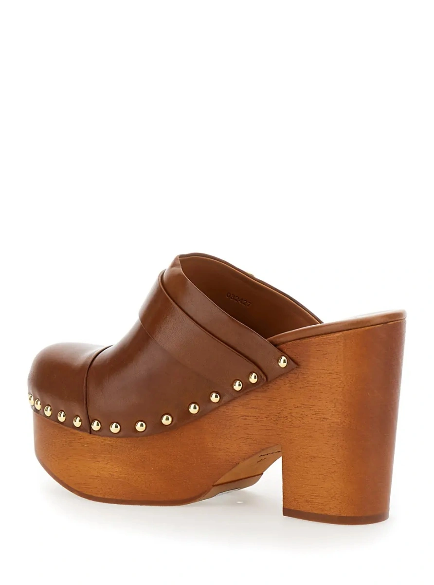 Pantofi cu platforma Chloe maro din piele si lemn - Img 3