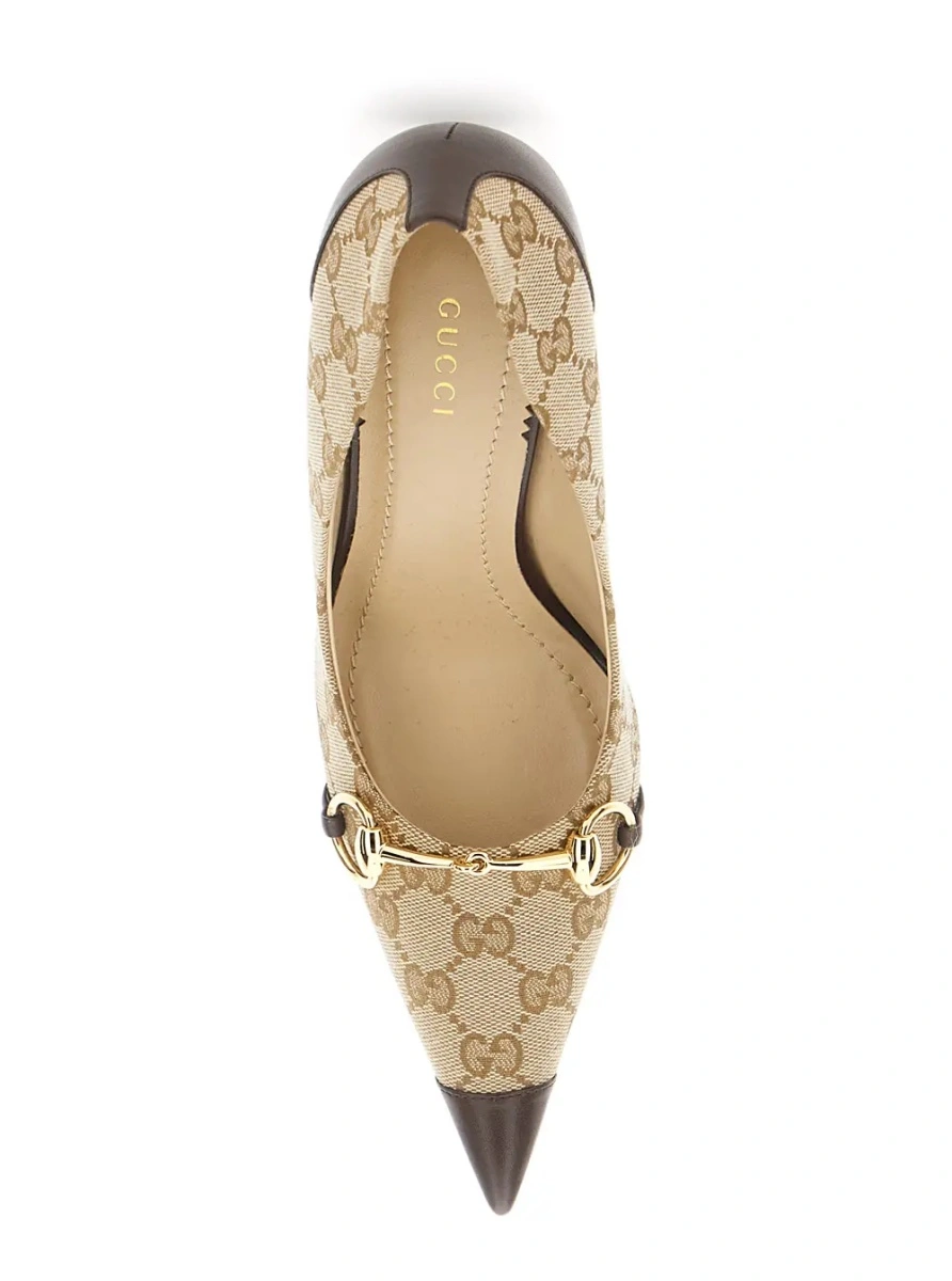Pantofi cu toc Gucci maro din canvas GG - Img 4
