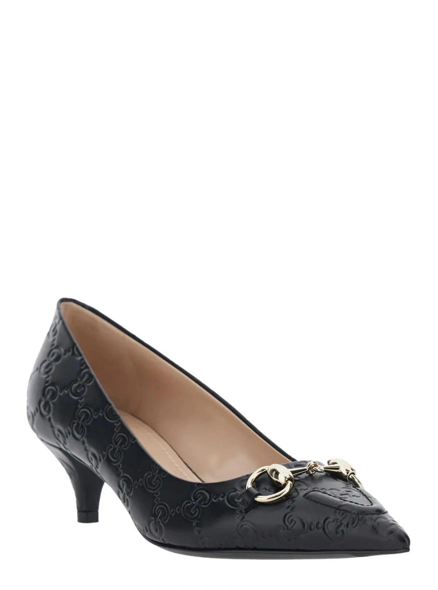 Pantofi cu toc Gucci negri din piele GG - Img 2