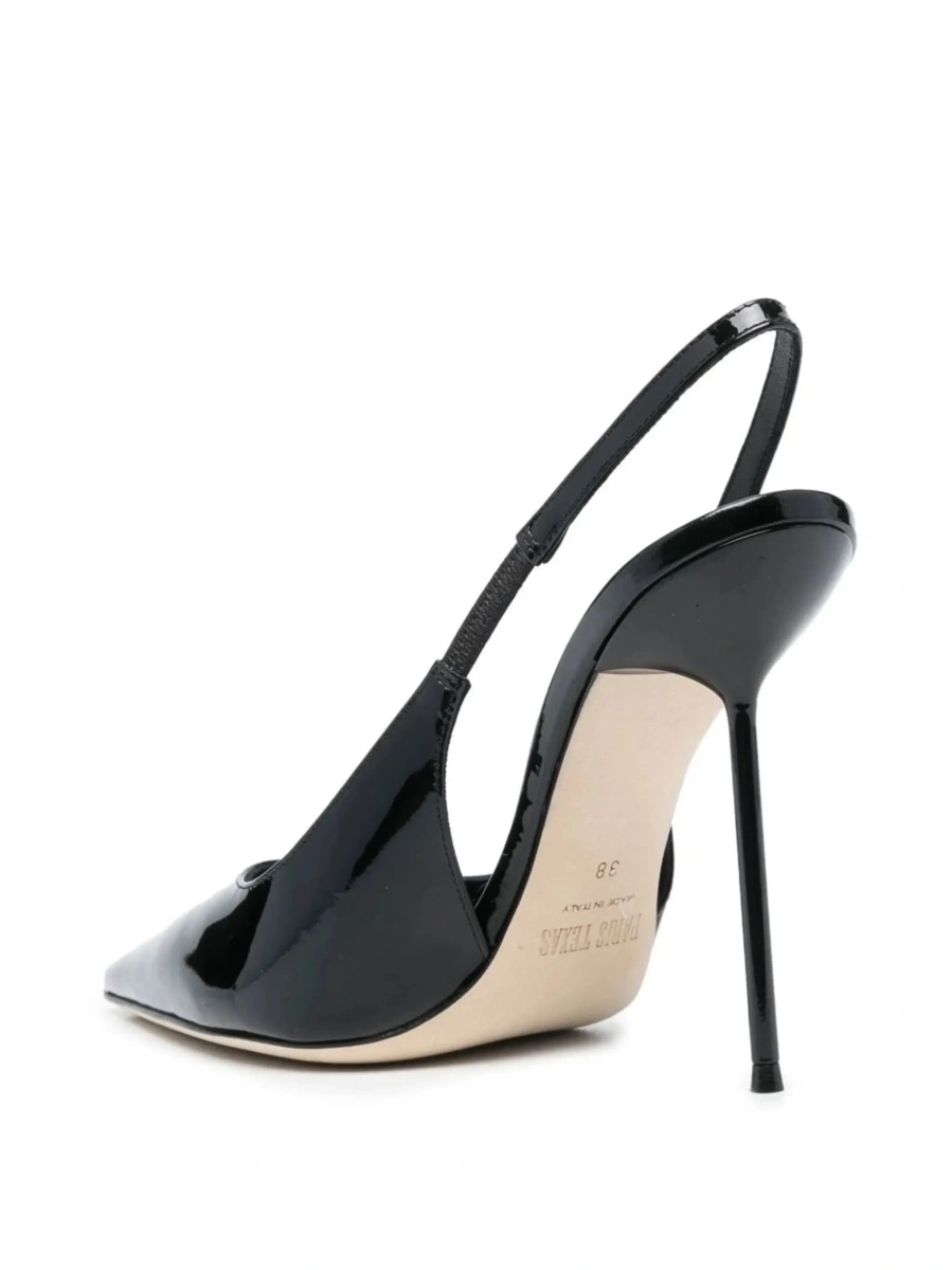 Pantofi 'Lidia' Black Slingback Pumps with High Stiletto Heel and Elasticized Strap in Patent Leather for Women - Img 6