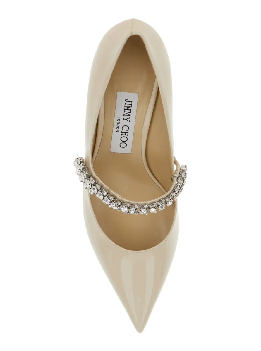 Pantofi Pumps 'Bing' with Crystal Decoration and High Cone Heel in White Glossy Leather for Women - Img 4