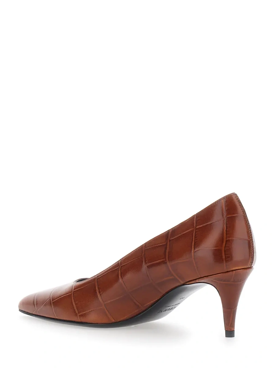 Pantofi Pumps Brown with Rounded Toe in Leather - Img 3